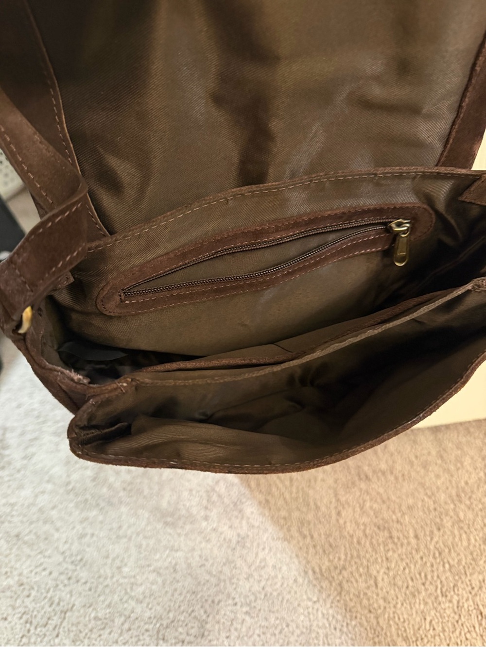 Dark Brown Suede Crossbody Bag with Adjustable Strap - Picture 2 of 2